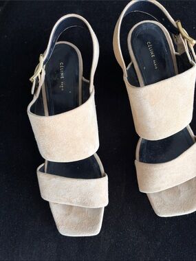Celine Beige Suede Double Strap Slingback Sandals
